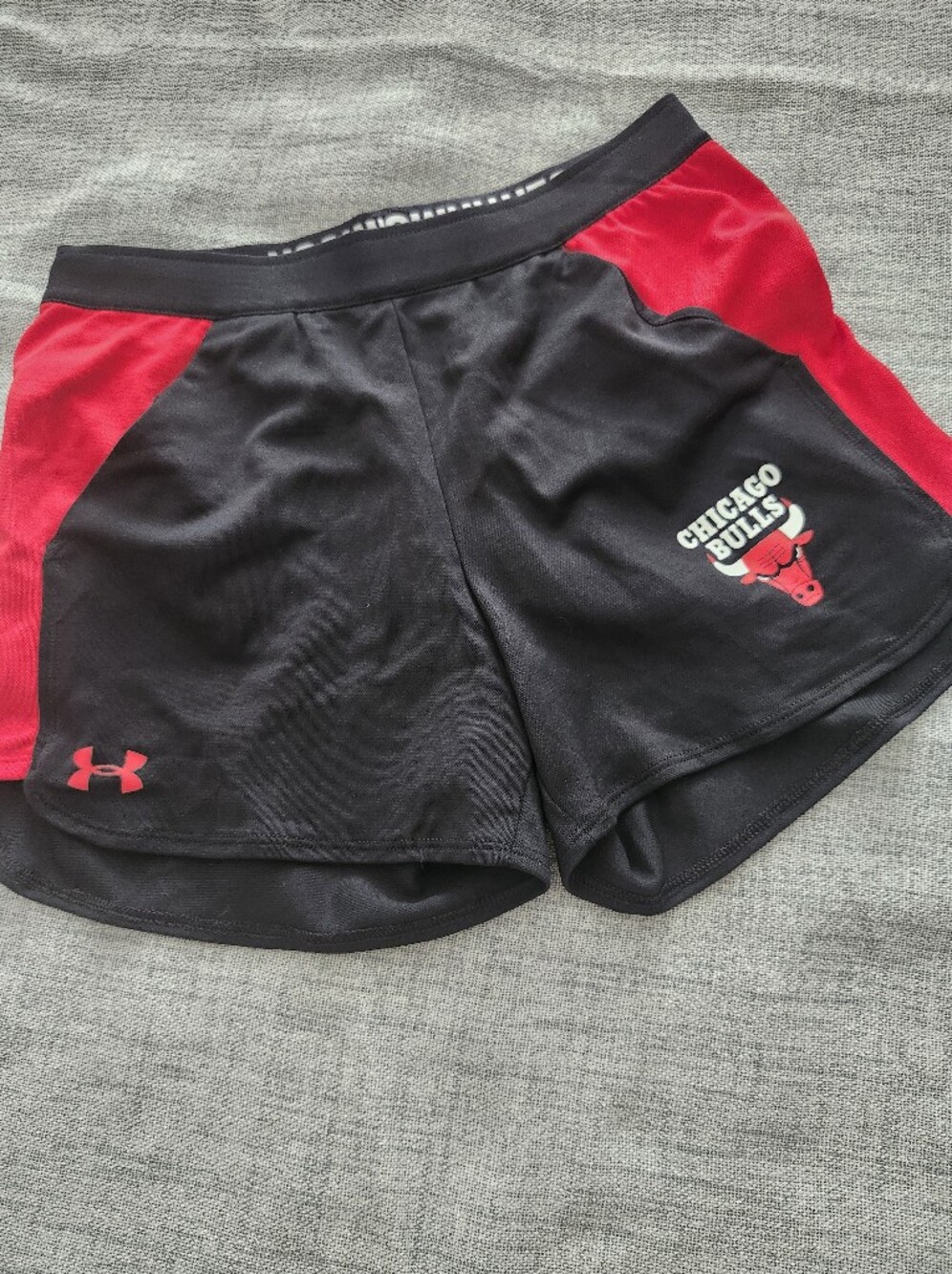 2/$20 Under Armour Black & Red Athletic Shorts with Chicago Bulls Logo